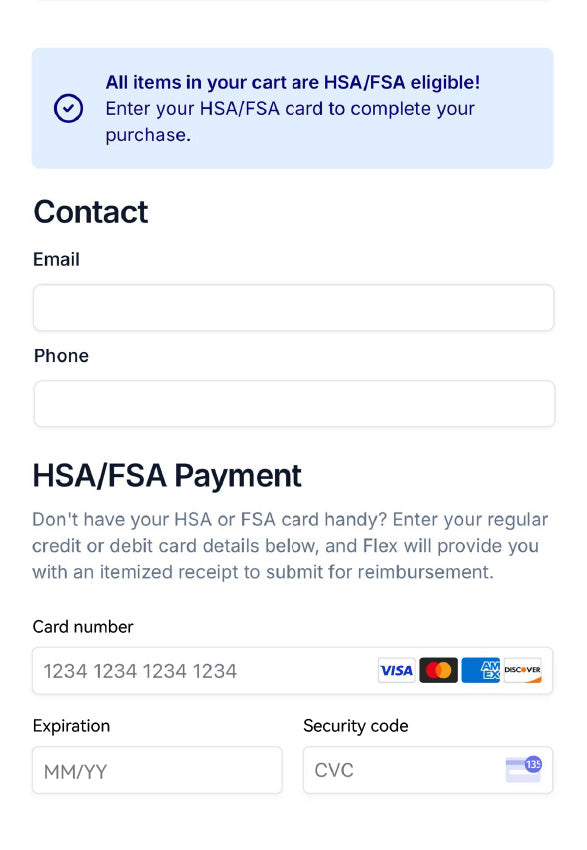 Secure checkout options with HSA/FSA eligibility for smart ring purchase, credit card and PayPal