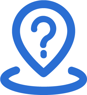 Location pin with question mark, needing assistance icon