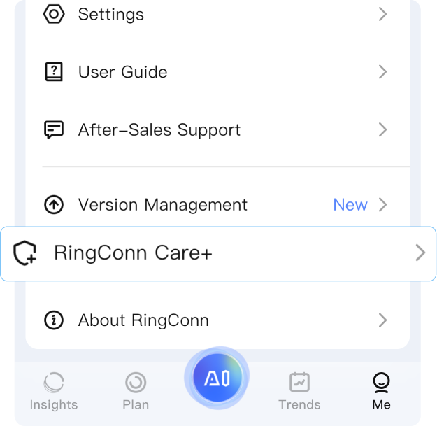 Care+ Coverage Option in App Menu