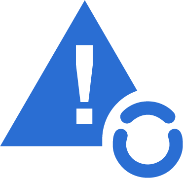 Alert icon with exclamation point and circular arrow, data synchronization issue.